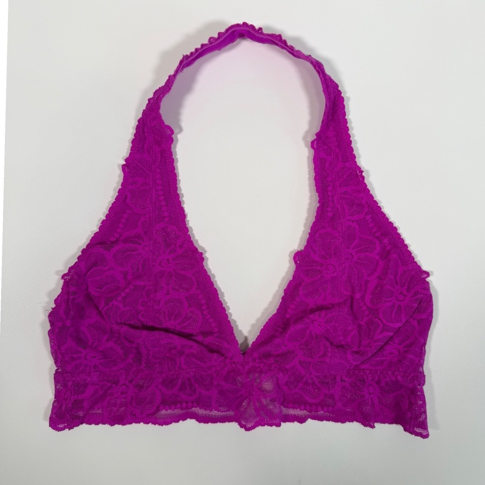 PINK Victoria Secret Magenta Lace Bralette M A-C Open Front Y2K Rave Festival